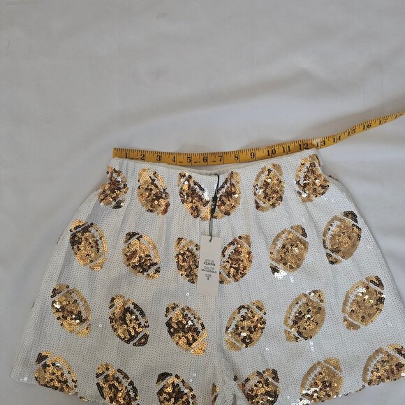 WHY DRESS White & Gold Sequin Football-Shaped Embellished Shorts Size Small, NWT - Picture 6 of 9